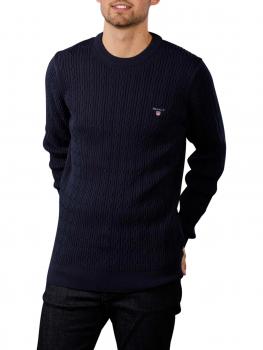 Image of Gant Cotton Cable Pullover Crew Neck evening blue