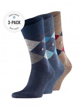 Image of Burlington 3-Pack Edinburgh Socks Beige/Blue dark/Blue